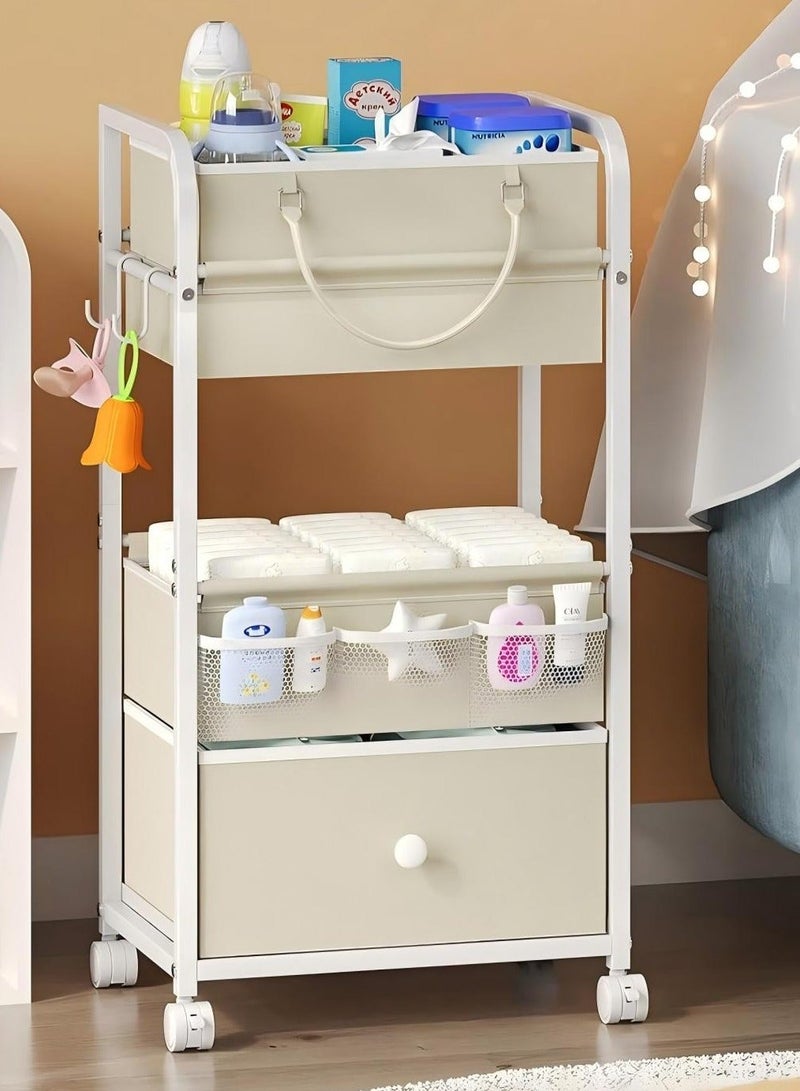 والالا 2In1 Baby Diaper Caddy Organizer and Storage, 3 Tier Rolling Cart with Drawer, Detachable Dividers, Mobile Utility Cart Baby Dresser Clothes Organizer for Crib, Bedroom - Image 1