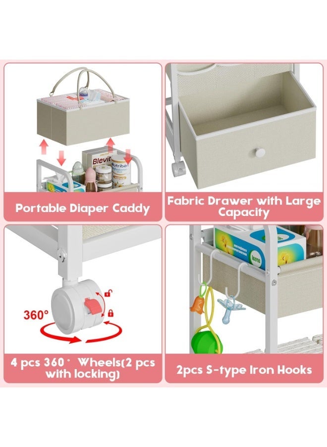 والالا 2In1 Baby Diaper Caddy Organizer and Storage, 3 Tier Rolling Cart with Drawer, Detachable Dividers, Mobile Utility Cart Baby Dresser Clothes Organizer for Crib, Bedroom - Image 3