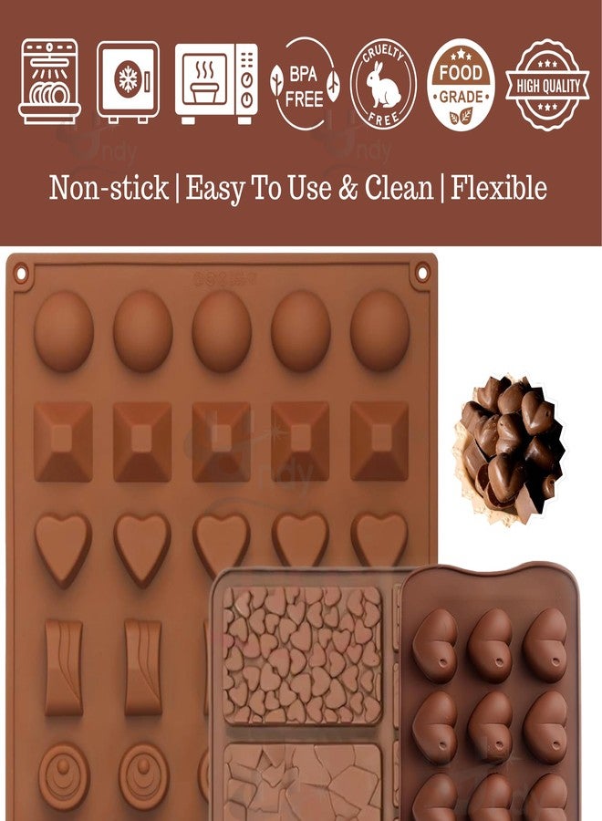 Undy Chocolate Mould Silicone Break Apart Round Heart Square Rectangle Pyramid Sphere Shape Chocolate Mould for Chocolate Making Multipurpose Jelly Ice Cubes Cake Decoration Tools, 3 PCS, Brown - Image 3