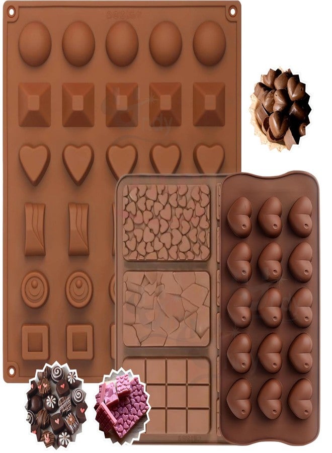Undy Chocolate Mould Silicone Break Apart Round Heart Square Rectangle Pyramid Sphere Shape Chocolate Mould for Chocolate Making Multipurpose Jelly Ice Cubes Cake Decoration Tools, 3 PCS, Brown - Image 1