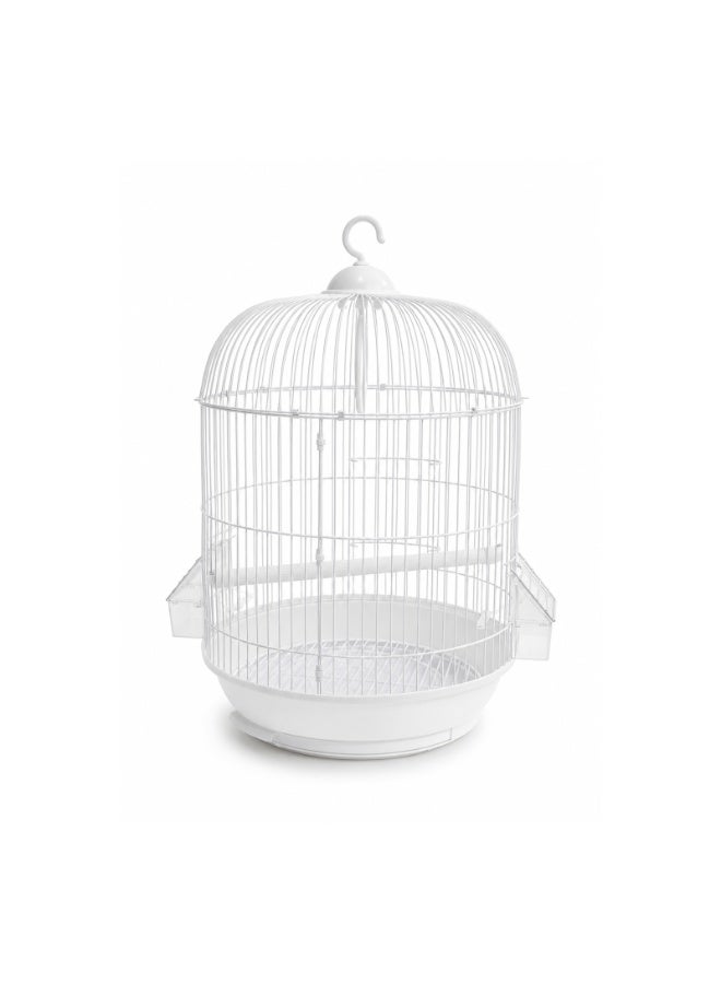 Dayang A309 White Round Bird Cage 33x53cm - Stylish Circular Dome Hanging Cage for Small Birds, Canaries, Finches, Budgies with Perch, Transparent Feeding Bowls, Removable Tray & Hanging Hook - Image 1