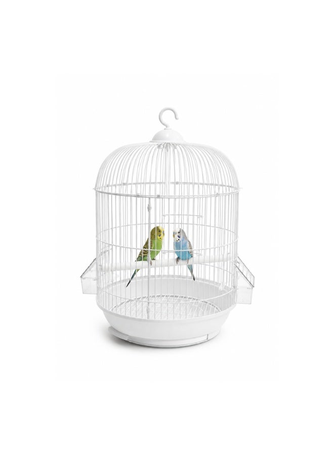 Dayang A309 White Round Bird Cage 33x53cm - Stylish Circular Dome Hanging Cage for Small Birds, Canaries, Finches, Budgies with Perch, Transparent Feeding Bowls, Removable Tray & Hanging Hook - Image 3