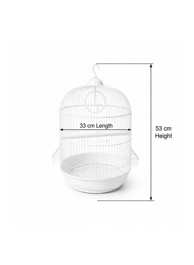 Dayang A309 White Round Bird Cage 33x53cm - Stylish Circular Dome Hanging Cage for Small Birds, Canaries, Finches, Budgies with Perch, Transparent Feeding Bowls, Removable Tray & Hanging Hook - Image 2