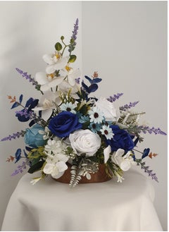 Generic Artificial flower arrangement on teakwood base 37*35cm  - Image 1