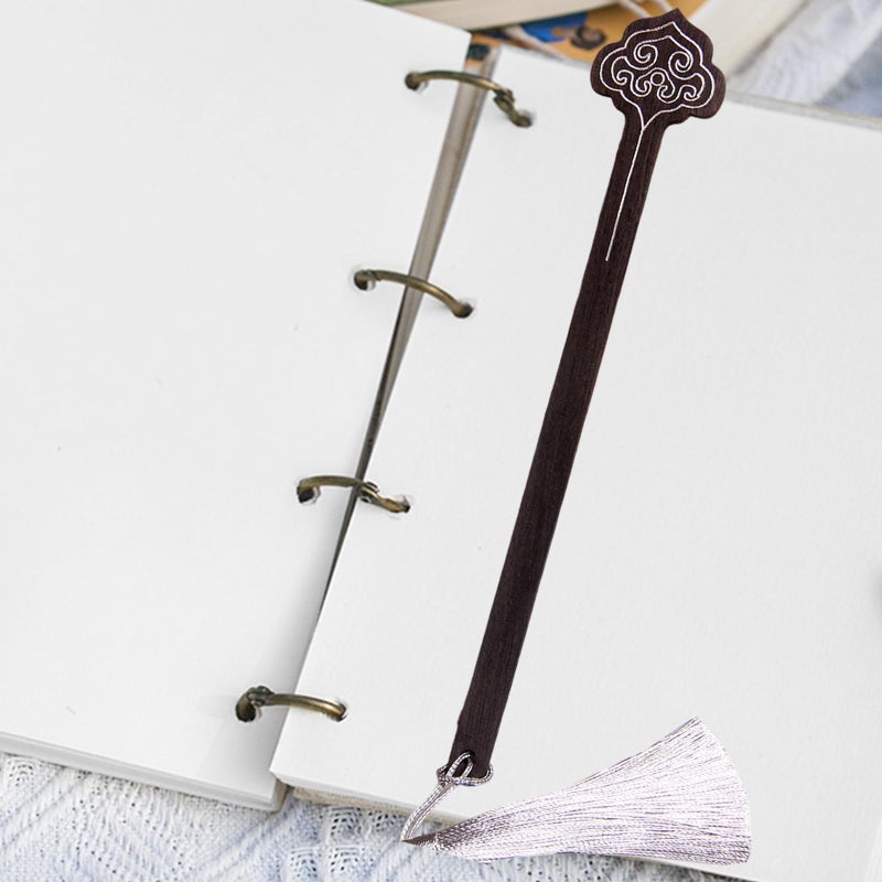 إشارات كتب خشبية من البروكار الفضي مع شرابات، إكسسوارات قراءة خفيفة الوزن، هدية لعشاق الكتب - Image 4