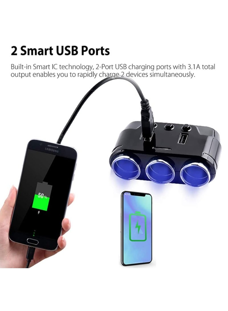 Car Charger Adapter Lighter Charger  Socket with LED Voltage Display Dual USB Car Charger On/Off Switches 12V Car Splitter Adapter Dashcam Replaceable fuse - Image 4