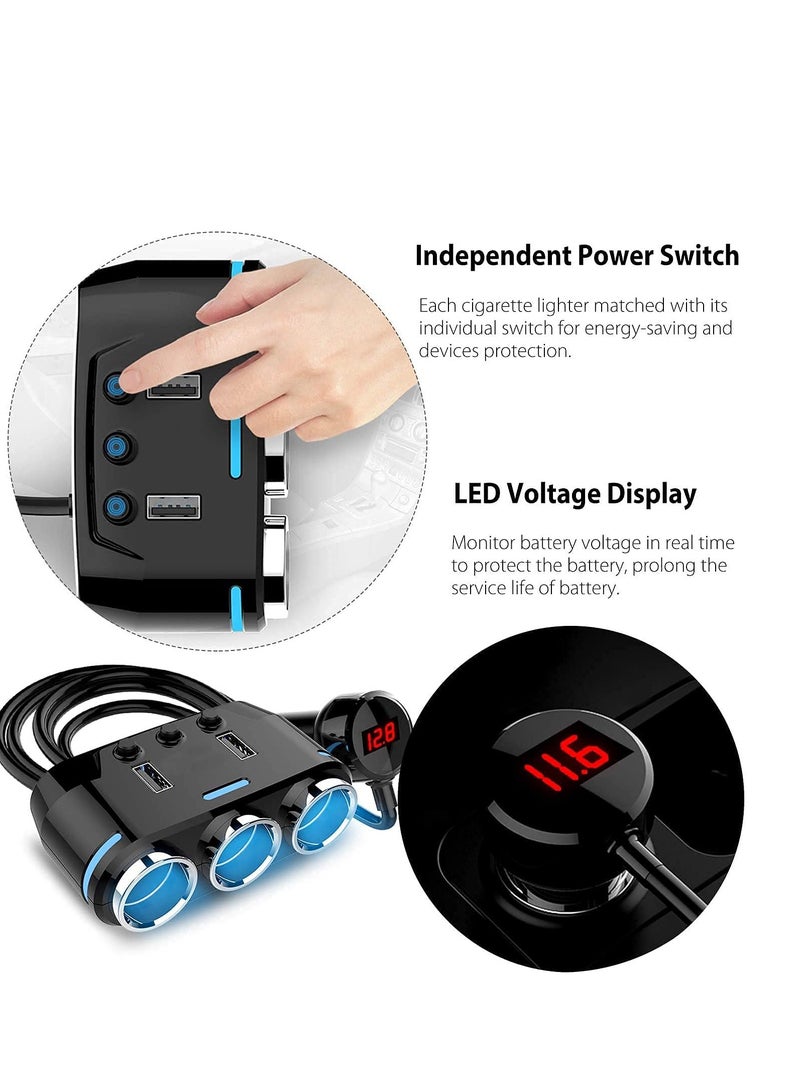 Car Charger Adapter Lighter Charger  Socket with LED Voltage Display Dual USB Car Charger On/Off Switches 12V Car Splitter Adapter Dashcam Replaceable fuse - Image 3
