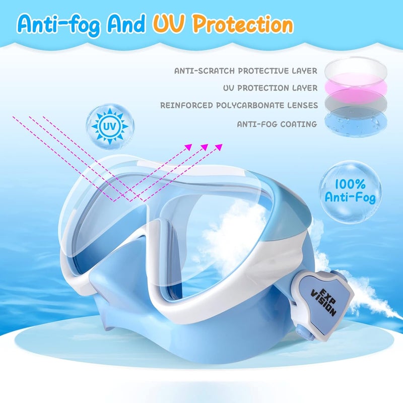 EXP VISION Kinder Taucherbrille, Kinder-Schwimmmaske 180 Anti-Fog-Tauchmaske, Kinder-Schwimmbrille mit Nasenabdeckung Auslaufsichere Schwimmbrille Anti-Shattered Lens fr Jugendliche 4-15 - Image 3
