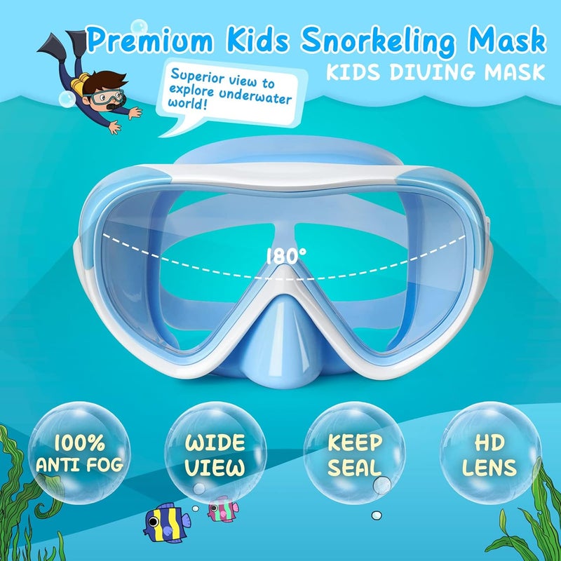 EXP VISION Kinder Taucherbrille, Kinder-Schwimmmaske 180 Anti-Fog-Tauchmaske, Kinder-Schwimmbrille mit Nasenabdeckung Auslaufsichere Schwimmbrille Anti-Shattered Lens fr Jugendliche 4-15 - Image 2
