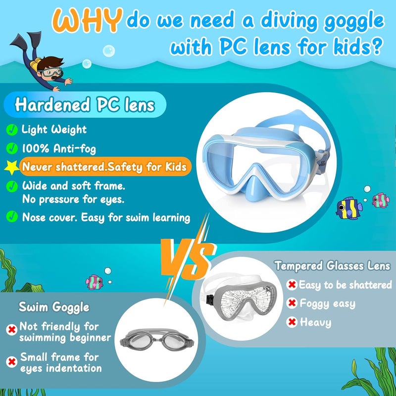 EXP VISION Kinder Taucherbrille, Kinder-Schwimmmaske 180 Anti-Fog-Tauchmaske, Kinder-Schwimmbrille mit Nasenabdeckung Auslaufsichere Schwimmbrille Anti-Shattered Lens fr Jugendliche 4-15 - Image 5