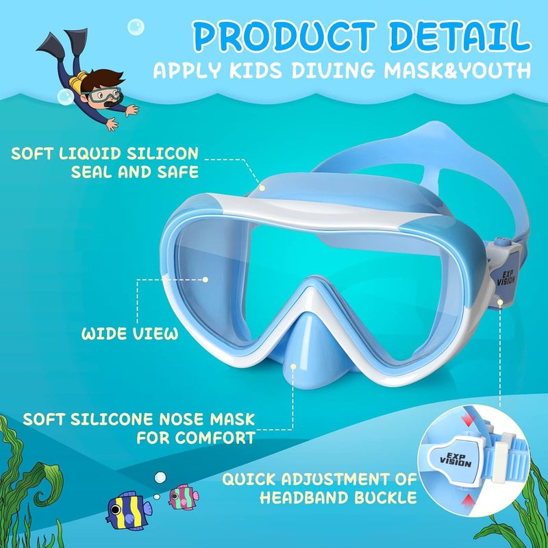 EXP VISION Kinder Taucherbrille, Kinder-Schwimmmaske 180 Anti-Fog-Tauchmaske, Kinder-Schwimmbrille mit Nasenabdeckung Auslaufsichere Schwimmbrille Anti-Shattered Lens fr Jugendliche 4-15 - Image 4