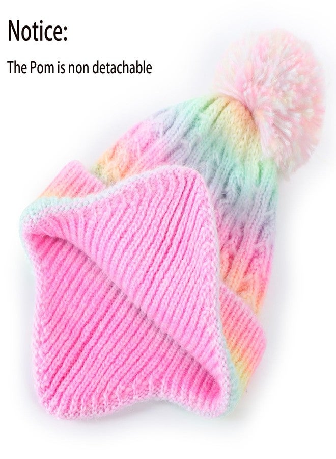 ACTLATI Toddler Earflap Beanie Hat with Rainbow Pom for Little Girls Knitted Beanies Kids Winter Skiing Caps Age 3-8 - Image 5