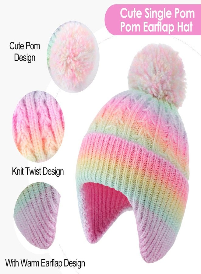 ACTLATI Toddler Earflap Beanie Hat with Rainbow Pom for Little Girls Knitted Beanies Kids Winter Skiing Caps Age 3-8 - Image 4