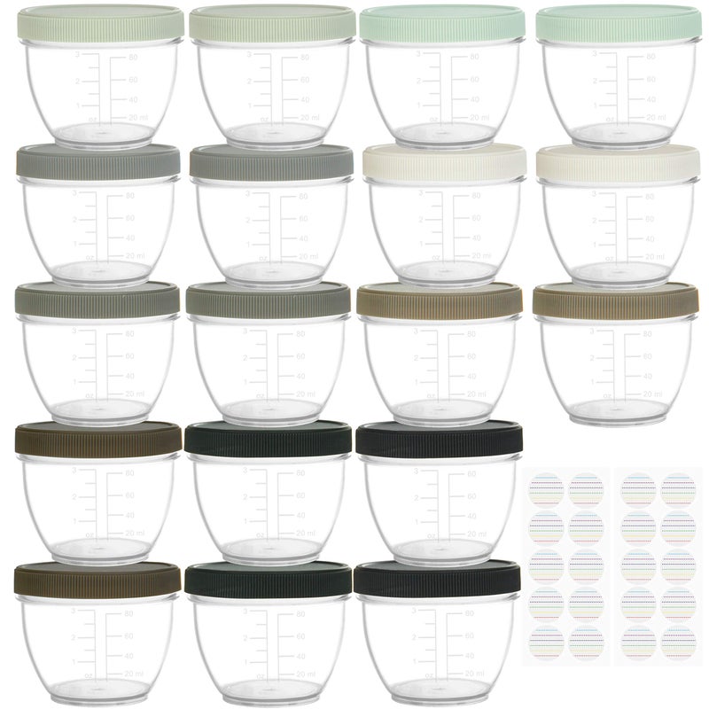 Youngever 18 Sets Baby Food Storage, 4 Ounce Plastic Baby Food Containers with Lids, 9 Urban Colors, with Lids Labels - Image 1