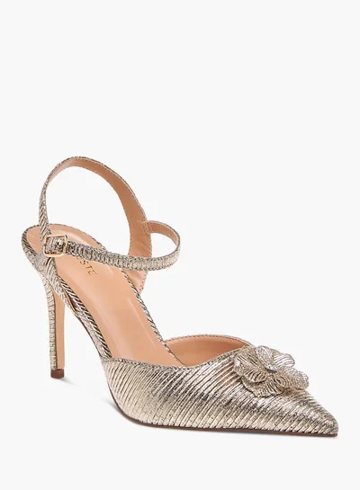سيليست Womens Floral Applique Shoes With Stiletto Heels And Buckle Closure