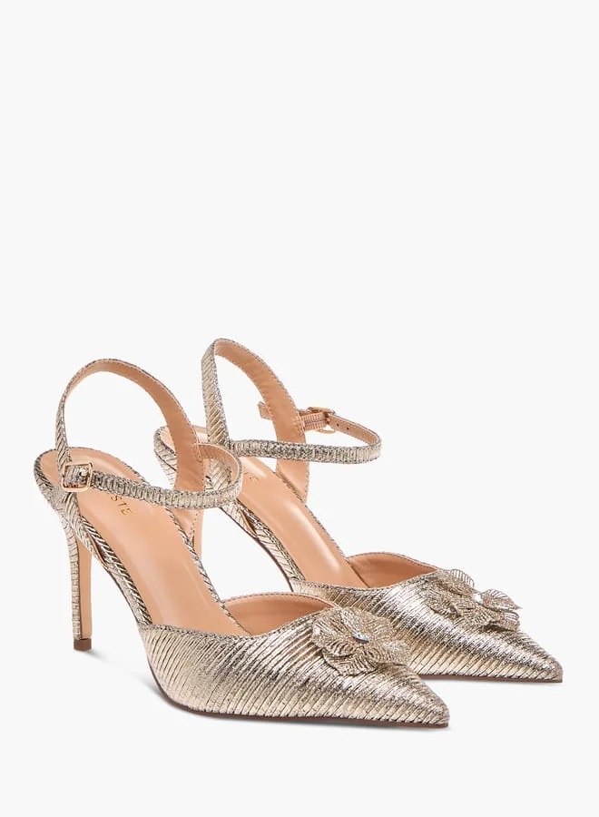 سيليست Womens Floral Applique Shoes With Stiletto Heels And Buckle Closure