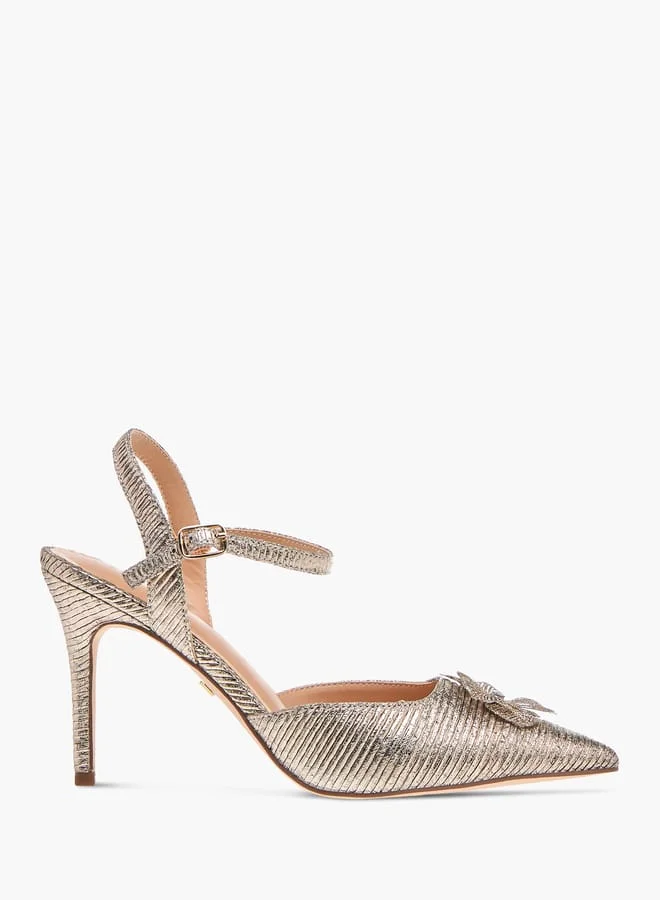 سيليست Womens Floral Applique Shoes With Stiletto Heels And Buckle Closure