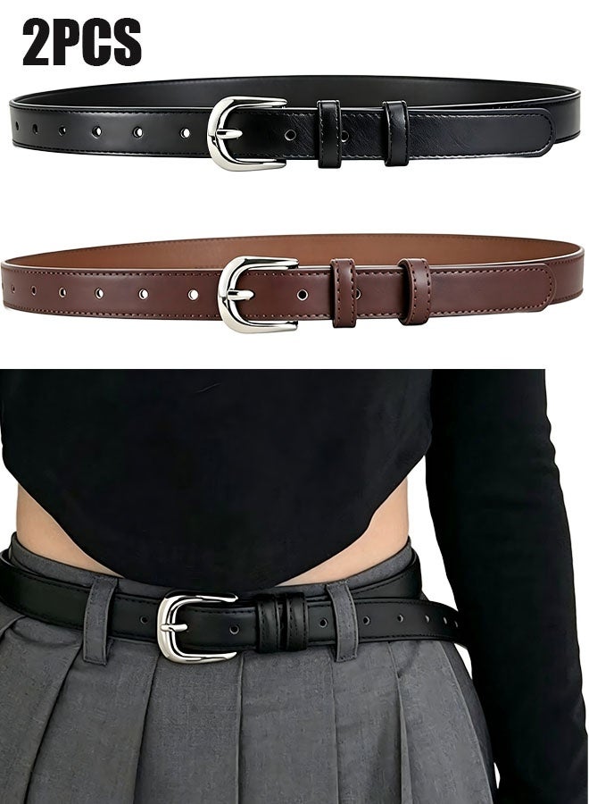 Happy D Women’s Leather Belt Casual Thin Belt 2PCS - Image 1