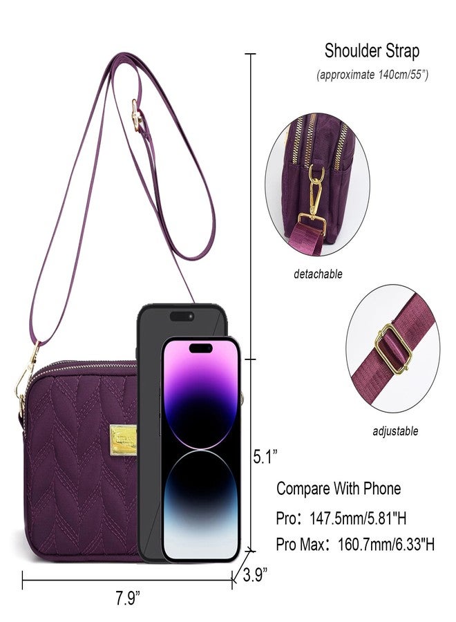 LassZone Ladies Girls Crossbody Bag Multi-Pocket Shoulder Bag Waterproof Nylon Handbag Small Cellphone Purse Wallet for Women (Dark Red) - Image 5