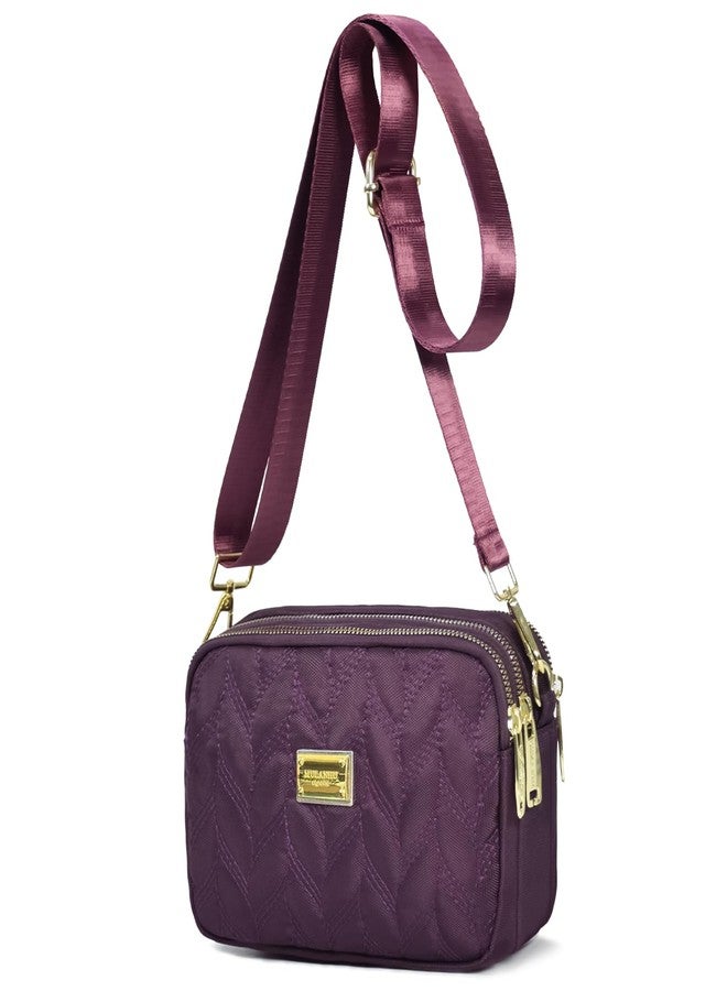 LassZone Ladies Girls Crossbody Bag Multi-Pocket Shoulder Bag Waterproof Nylon Handbag Small Cellphone Purse Wallet for Women (Dark Red) - Image 1