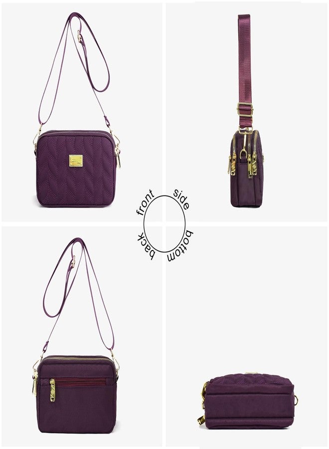 LassZone Ladies Girls Crossbody Bag Multi-Pocket Shoulder Bag Waterproof Nylon Handbag Small Cellphone Purse Wallet for Women (Dark Red) - Image 4