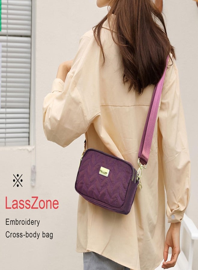 LassZone Ladies Girls Crossbody Bag Multi-Pocket Shoulder Bag Waterproof Nylon Handbag Small Cellphone Purse Wallet for Women (Dark Red) - Image 2
