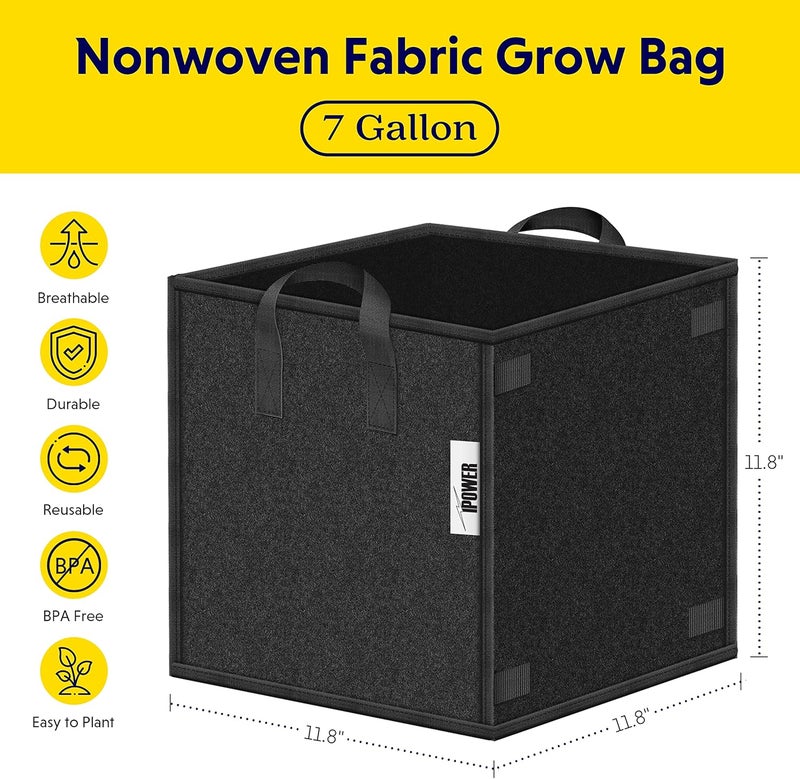 iPower 5 Pack 7 Gallon Square Grow Bags Thick Fabric Planting Pots with Handles for Indoor and Outdoor Garden Black - Image 2