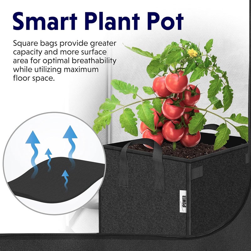iPower 5 Pack 7 Gallon Square Grow Bags Thick Fabric Planting Pots with Handles for Indoor and Outdoor Garden Black - Image 4