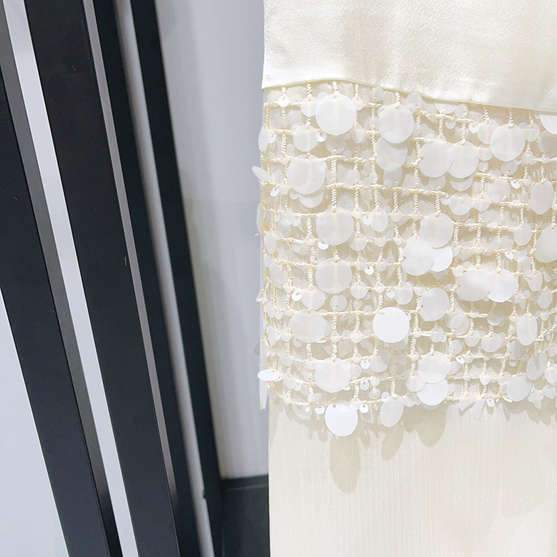 French 2025 Early Autumn Sequin Patchwork Sleeveless Dress - Image 4