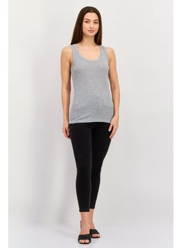 ESPRIT Women Round Neck Sleeveless Textured Tank Tops, Grey  - Image 1