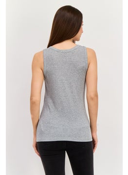 ESPRIT Women Round Neck Sleeveless Textured Tank Tops, Grey  - Image 2