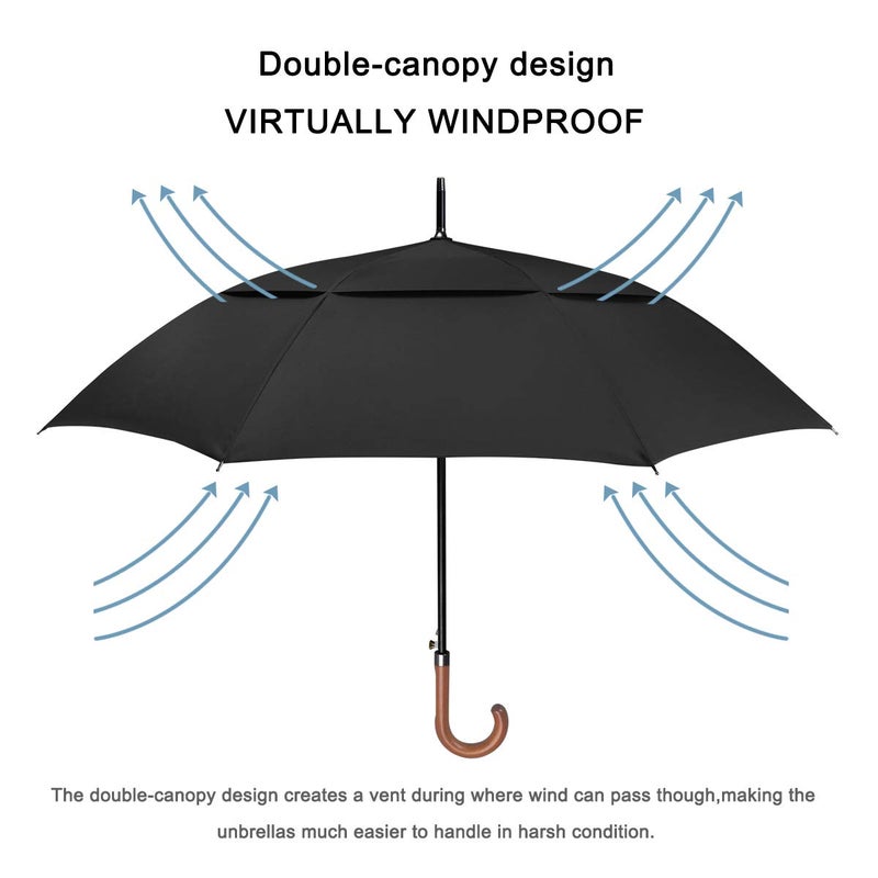 G4Free 52/62inch Wooden J Handle Golf Umbrella Windproof Classic Stick Wedding Cane Umbrellas, Auto Open Cane Hook Handle - Image 5