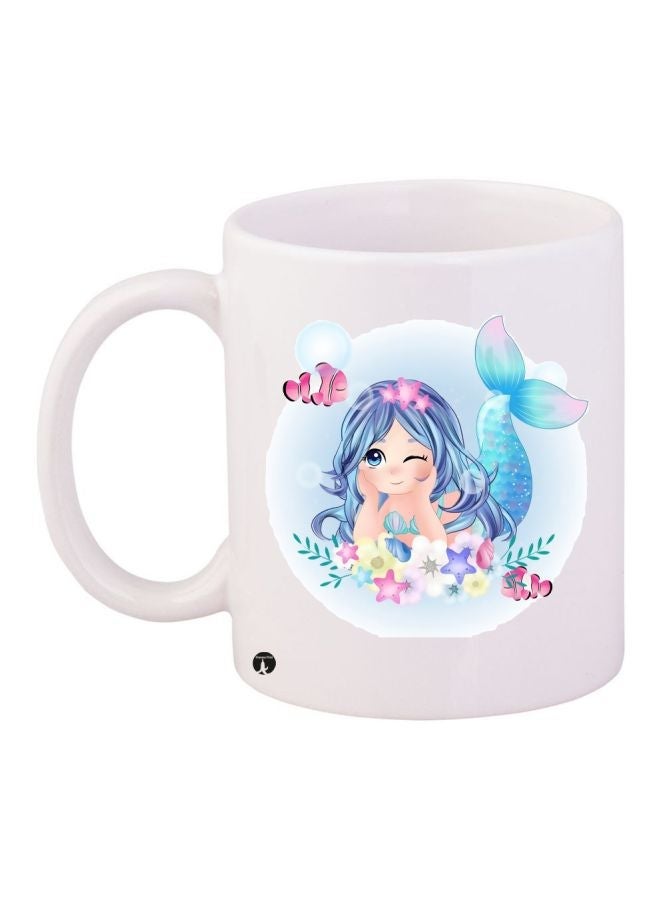 Mermaid Printed Coffee Mug White/Blue/Pink 11ounce