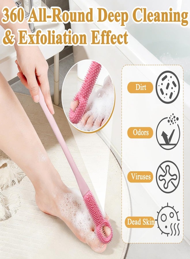 Dexspoeny 2 Pack Toe Scrubber Brush Long Handle, Soft Rubber Toe Cleaner for Deep Cleaning Exfoliation, Foot Brush for Seniors, Pregnant Women and Limited Mobility No Bend to Use in Shower (Pink) - Image 3