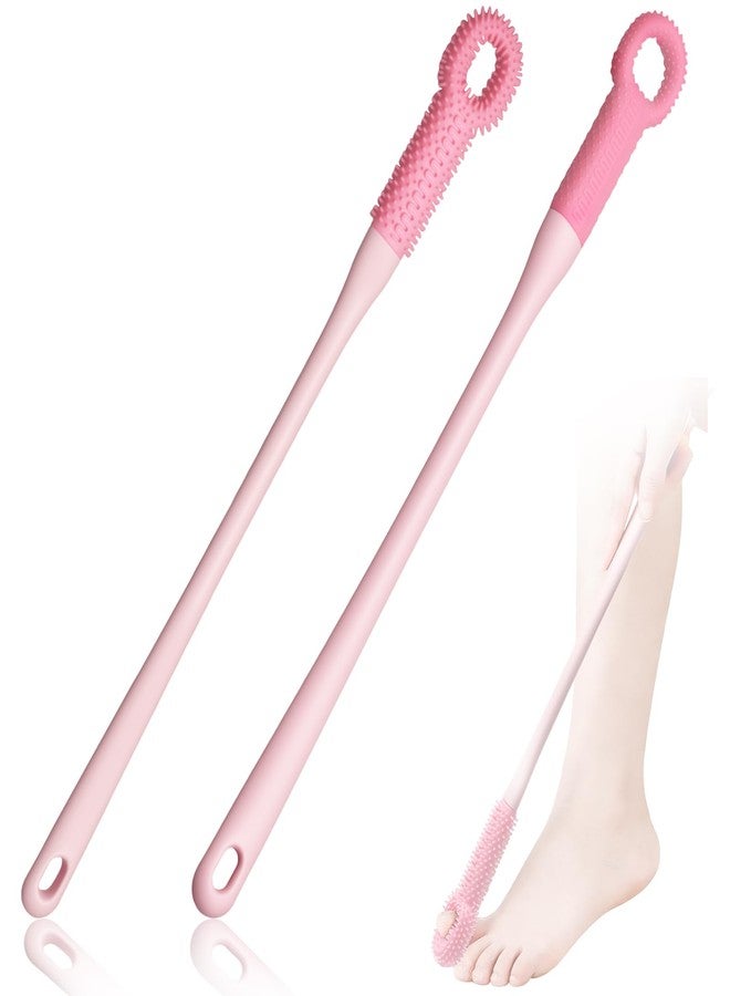 Dexspoeny 2 Pack Toe Scrubber Brush Long Handle, Soft Rubber Toe Cleaner for Deep Cleaning Exfoliation, Foot Brush for Seniors, Pregnant Women and Limited Mobility No Bend to Use in Shower (Pink) - Image 1