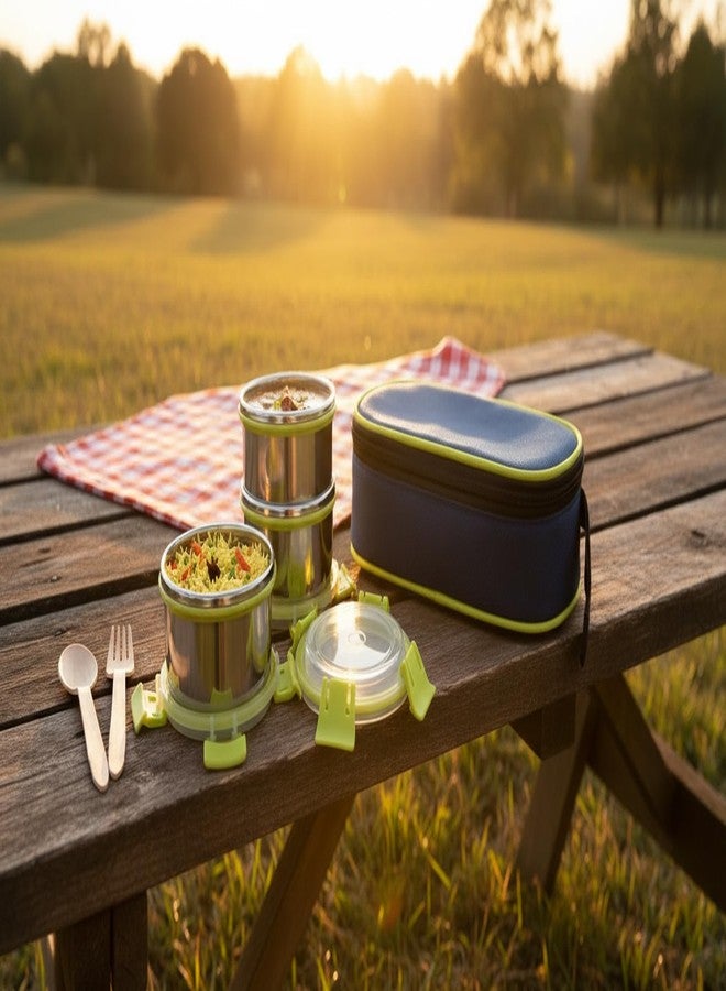 Gcrox Stainless Steel Leakproof Lunch Box with Klip Lock & Carry Bag |Tiffin for Office, School, Men, Women, Kids | Airtight & BPA-Free Food Containers 400ML - Image 1