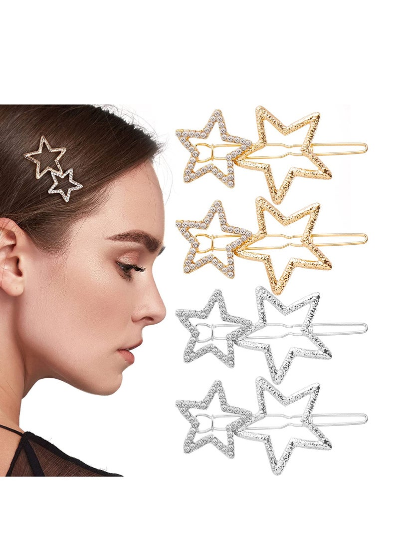 SYOSI Star Hair Clips Pins, Star Hair Barrettes, Metal Star Hair Clip, Exquisite Headpieces, Rhinestone Hairpin, Silver Golden Hollow Geometric Hair Pins for Women Girls Hair Accessories Styling - Image 1
