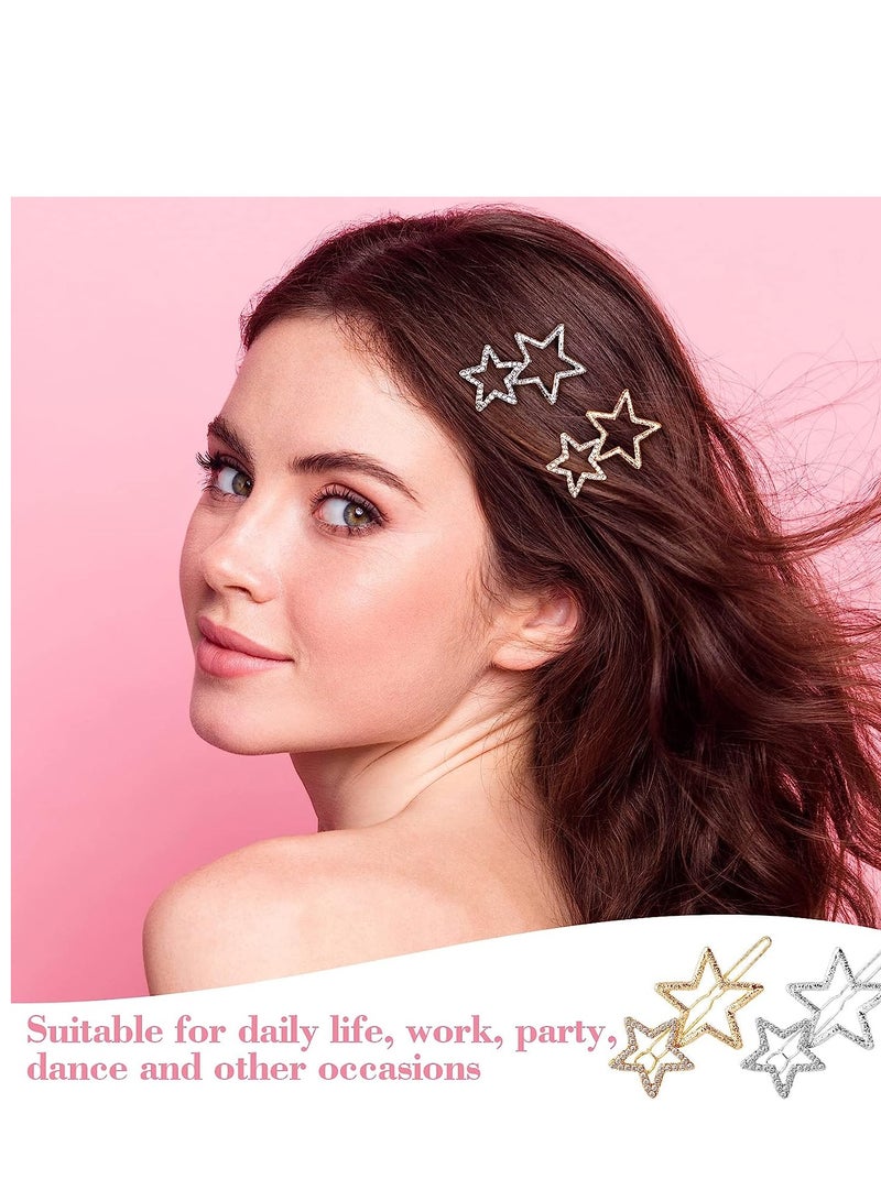 SYOSI Star Hair Clips Pins, Star Hair Barrettes, Metal Star Hair Clip, Exquisite Headpieces, Rhinestone Hairpin, Silver Golden Hollow Geometric Hair Pins for Women Girls Hair Accessories Styling - Image 3