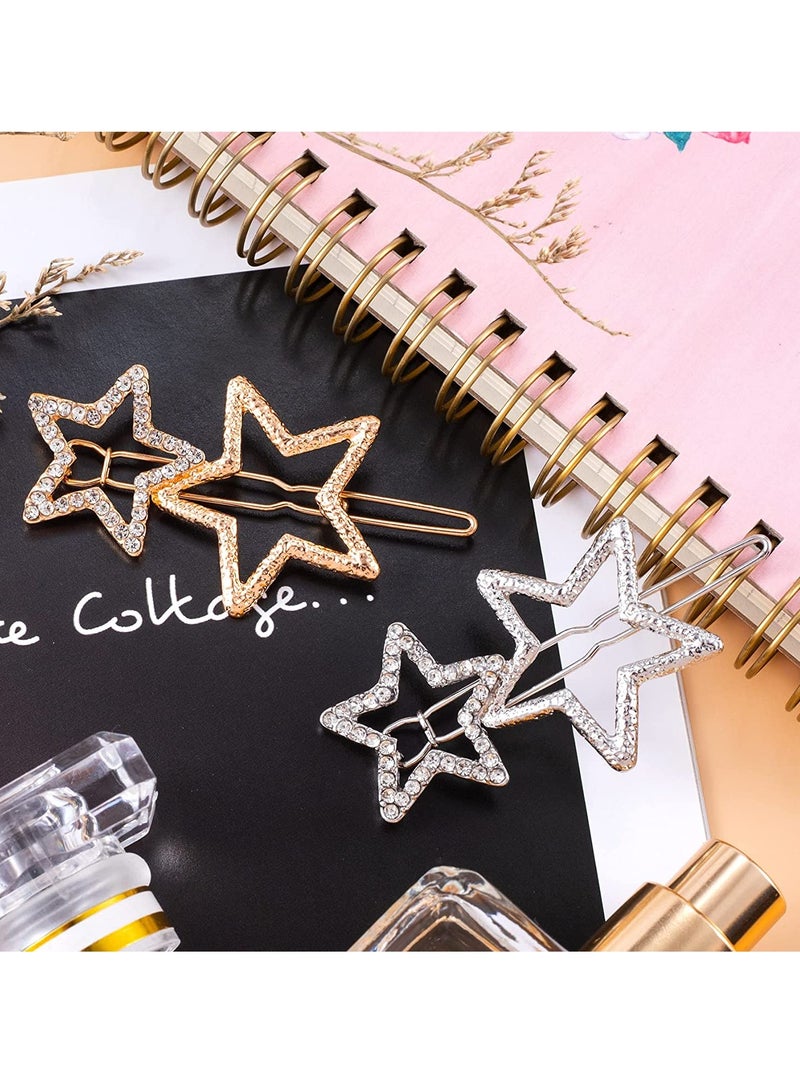 SYOSI Star Hair Clips Pins, Star Hair Barrettes, Metal Star Hair Clip, Exquisite Headpieces, Rhinestone Hairpin, Silver Golden Hollow Geometric Hair Pins for Women Girls Hair Accessories Styling - Image 5