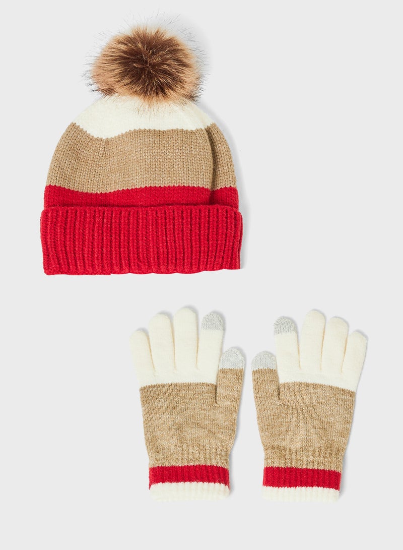 ELLA 3 Pack Set With Winter Pompom Beanie ,Scarve & Glove Set - Image 1
