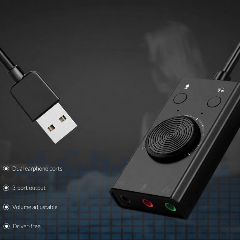 USB Sound Card: Black Plug And Play - Adjustable Volume Audio Control Device For Desktop Computers Laptops Gaming Music Movies - Image 2