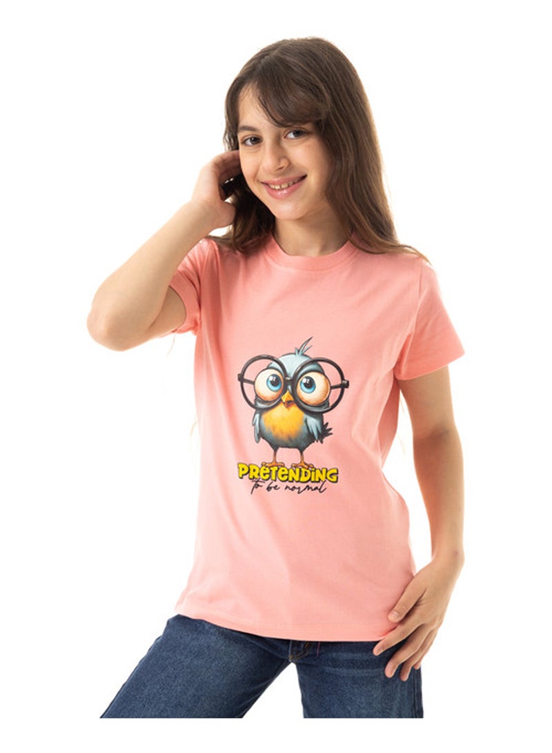 Andora "Pretending To Be Normal" Printed Short Sleeves Girls T-Shirt - Light Coral - Image 1
