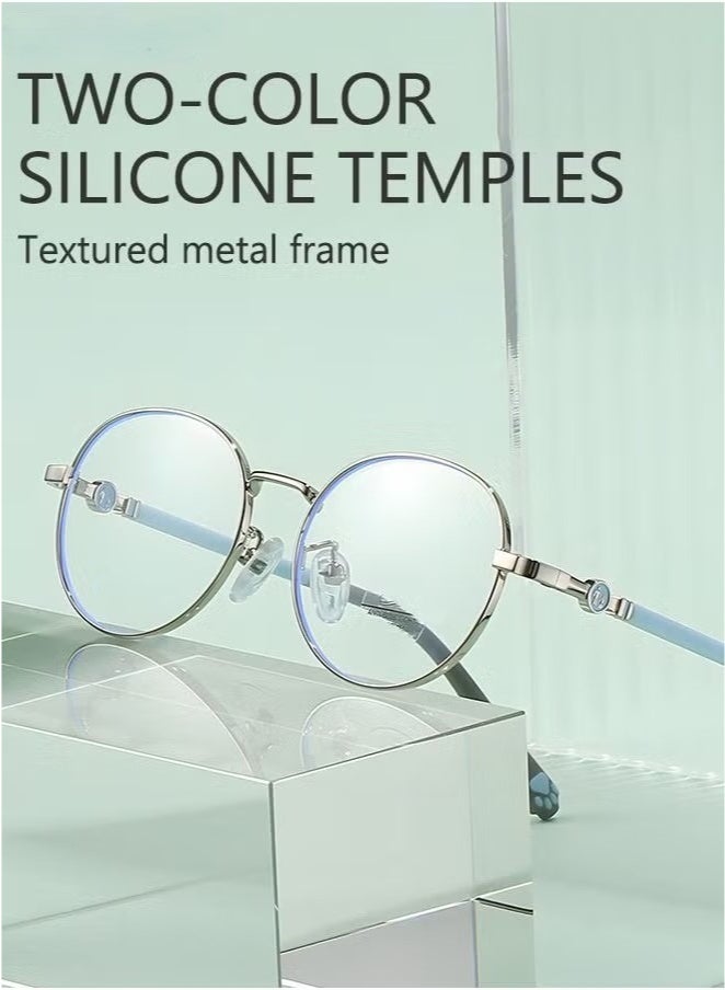 Generic Kids Blue Light Blocking Glasses, Anti Eyestrain Computer Glasses, Gaming Eyewear UV400 Protection with Light Weight Metal Frame for Boys Girls and Children Age 3-12, Silver  - Image 2