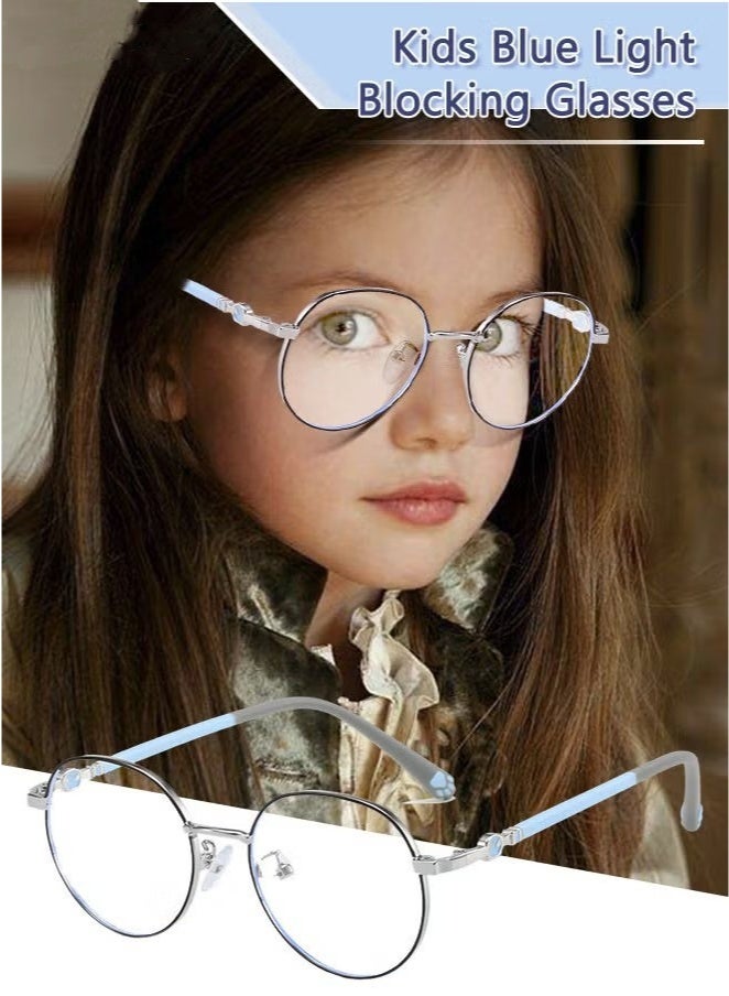 Generic Kids Blue Light Blocking Glasses, Anti Eyestrain Computer Glasses, Gaming Eyewear UV400 Protection with Light Weight Metal Frame for Boys Girls and Children Age 3-12, Silver  - Image 1