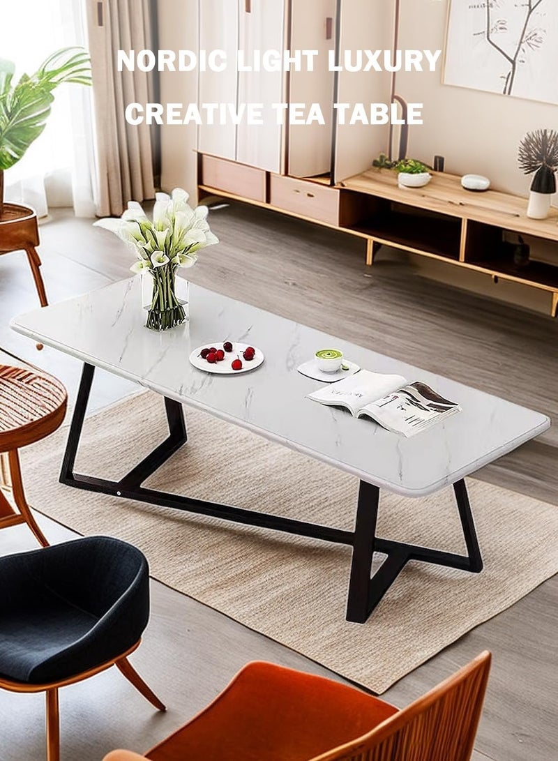 Jorunb Coffee Table Large Capacity Table Storage Simple Living Room Table Modern Tea Table Small Unit Square Living Room Simple Small Tea Table Design（imitation white marble） - Image 3