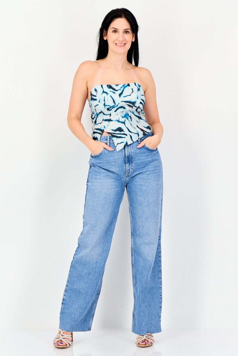 Bershka Women Straight Across Neck Strapless Allover Print Tube Top, Multicolor - Image 4