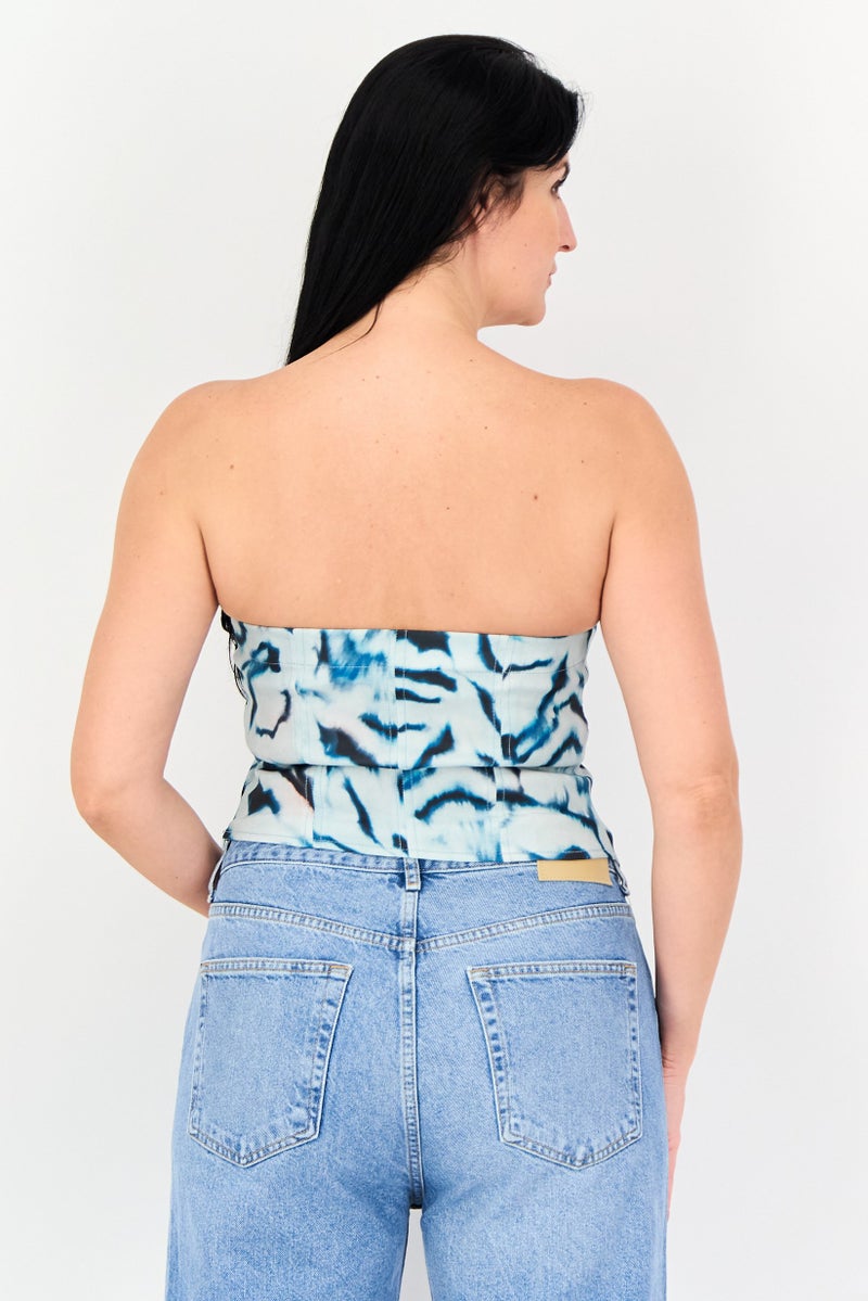 Bershka Women Straight Across Neck Strapless Allover Print Tube Top, Multicolor - Image 3