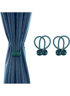 Generic Curtain Magnetic Straps Balls Tiebacks, 1 Pair, No Punching No Installation - Curtain Binding Rope for Decoration (Dark Green)  - Image 1