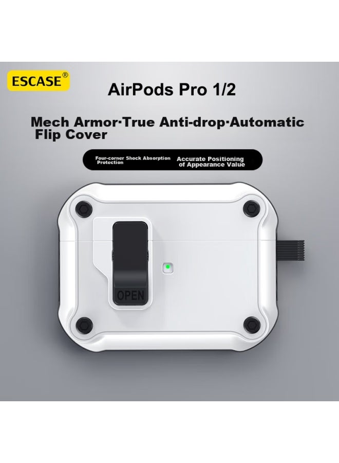 ESCASE Escase Protective Case For Airpods Pro 2nd Generation, Shockproof Magnetic Protective Cover, Armor Apple Wireless Bluetooth Earphone Case, Anti-loss Detachable Smart Pop-up Cover, White - Image 1