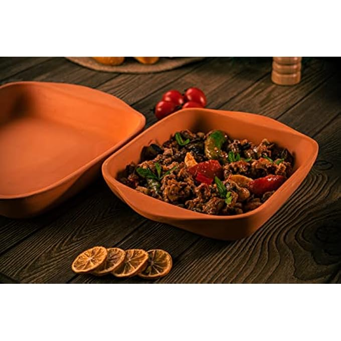 rayihni Clay Pan For Cooking And Oven Use  Handmade Terracotta Large Rectangular Tray  Unglazed Pot Set For Cooking 2 Pieces - Image 3